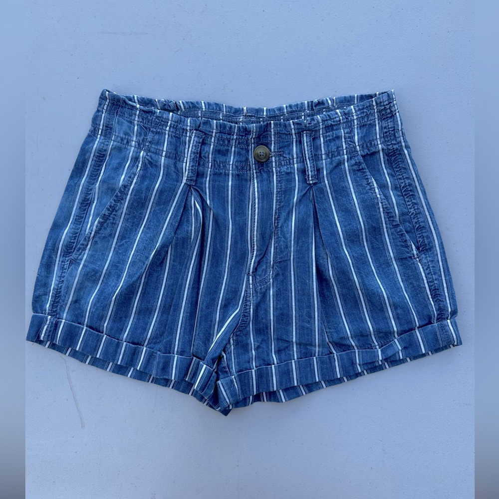 American Eagle Outfitters Blue Jean Shorts with Vertical White Pinstripes